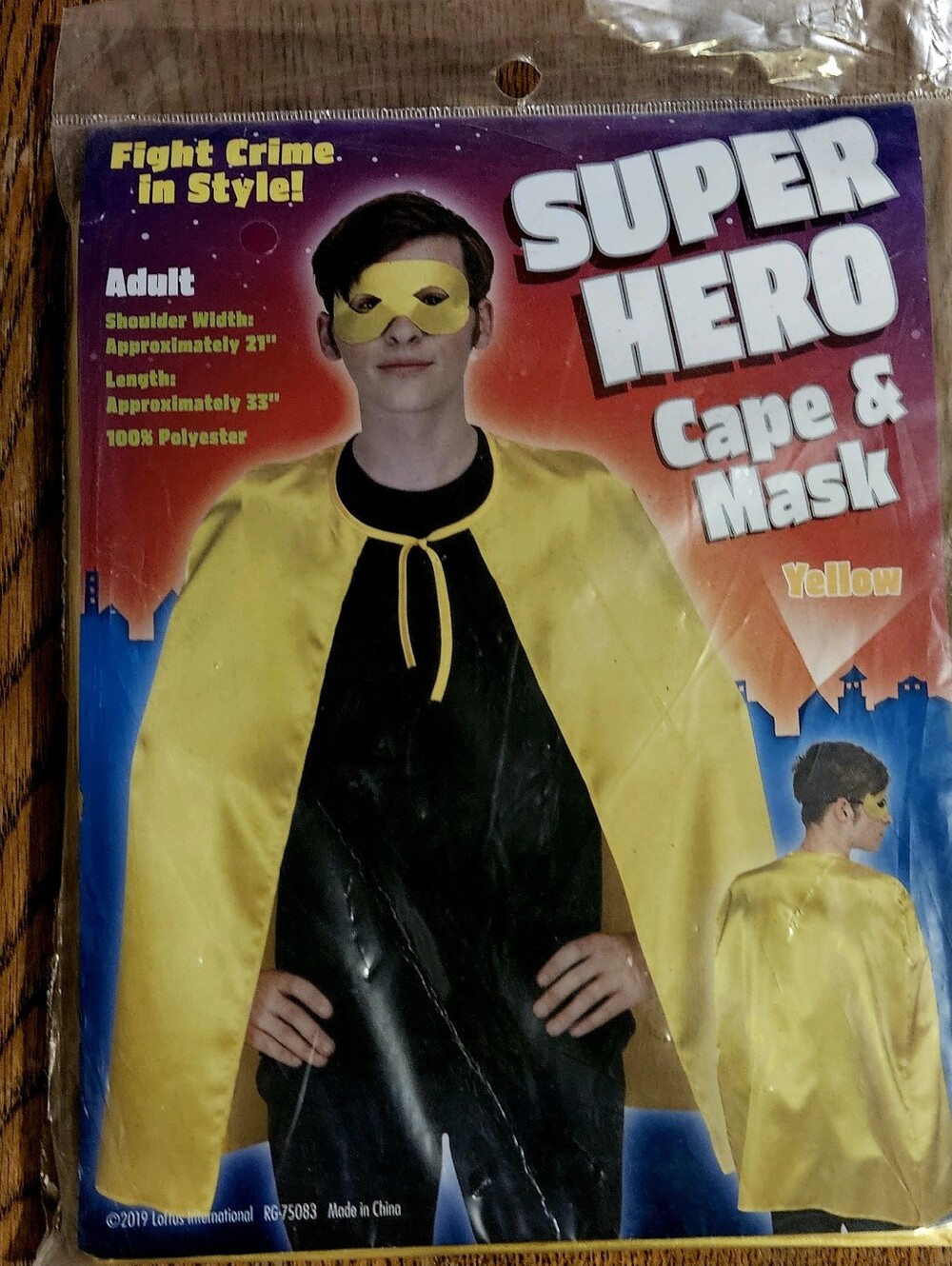 Yellow Superhero Cape & Mask Set Adult Halloween Costume